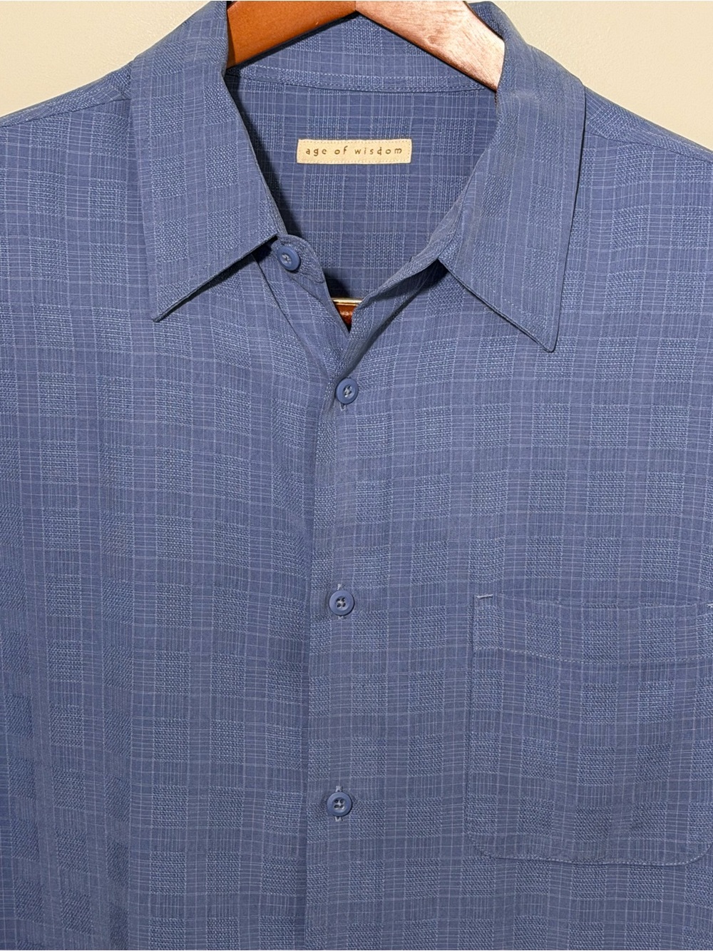 Age of Wisdom Men’s Blue Textured Island Inspired camp Button-Up Shirt